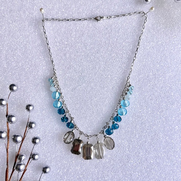 Glam teal blue and smoky quartz grey faceted necklaces. Wear both or separate! - Picture 8 of 9
